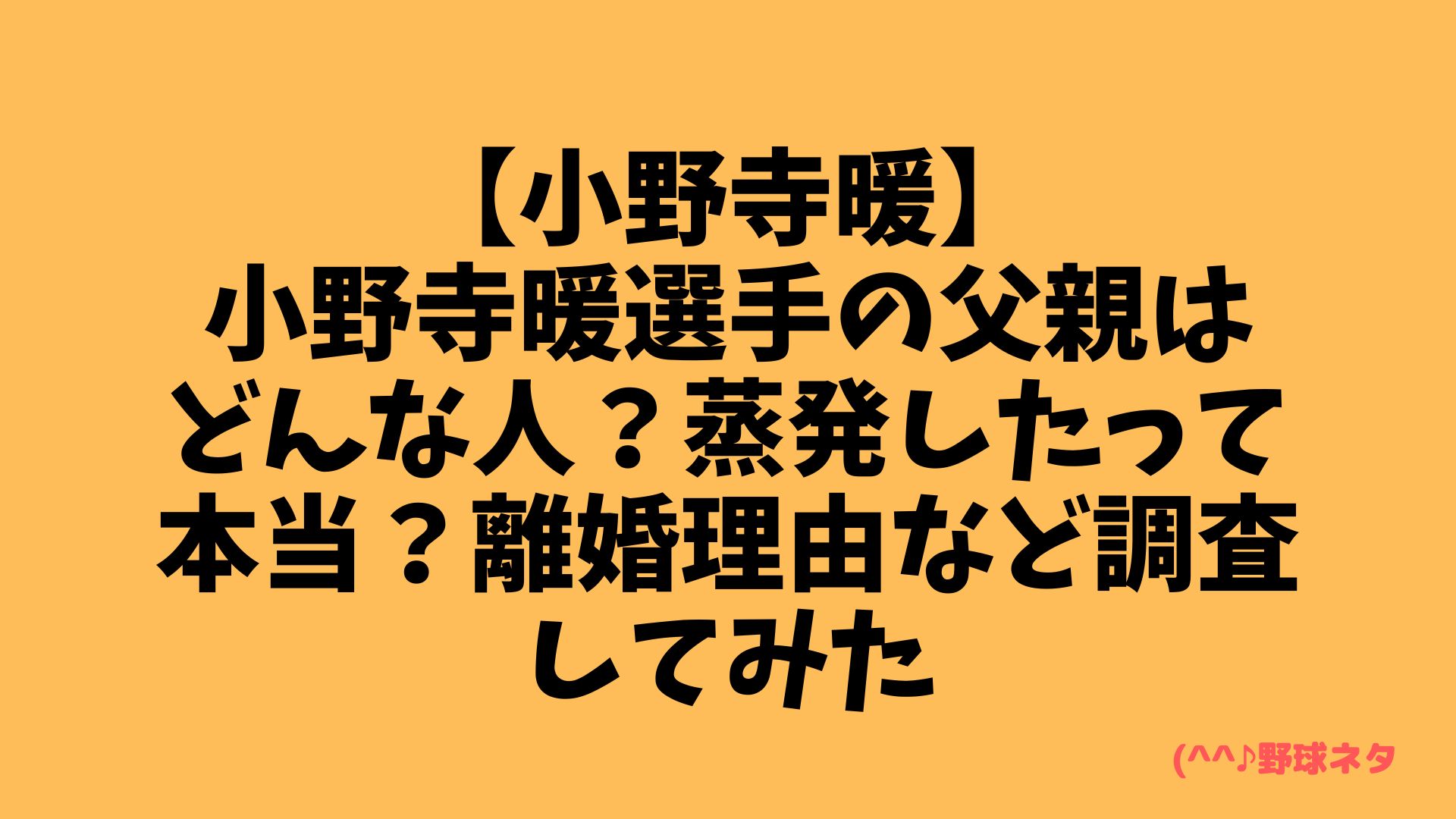 【小野寺暖】小野寺暖選手の父親はどんな人？蒸発したって本当？離婚理由など調査してみた